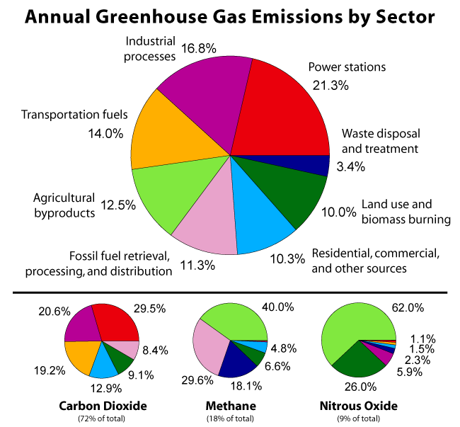 Human causes of global warming: emissions by sector